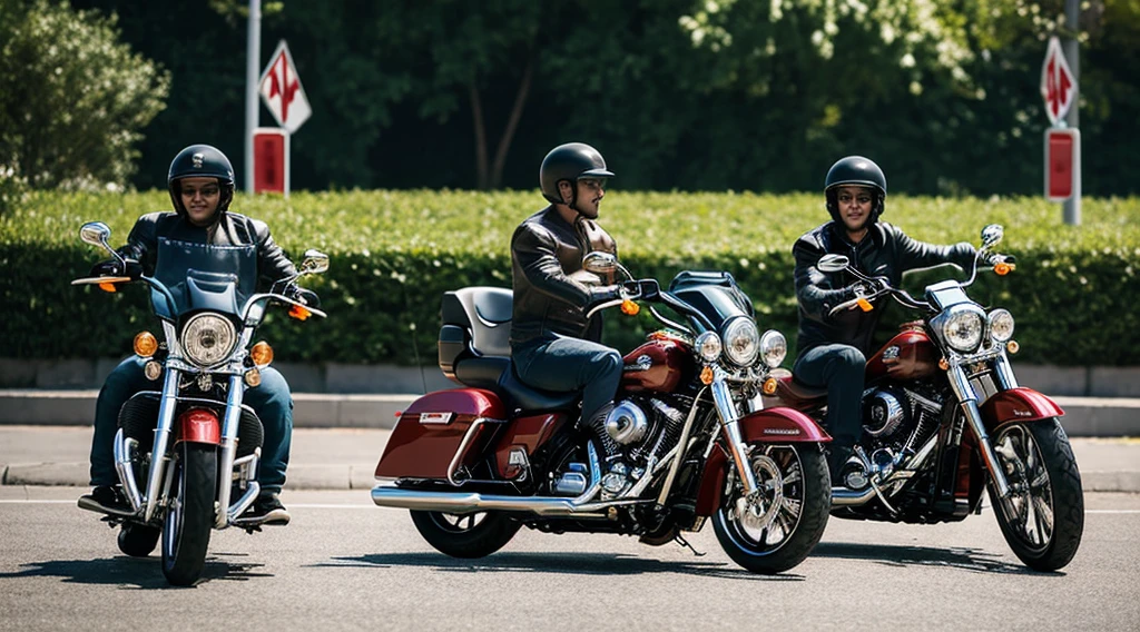 Two middle-aged men riding Harley Davidsons