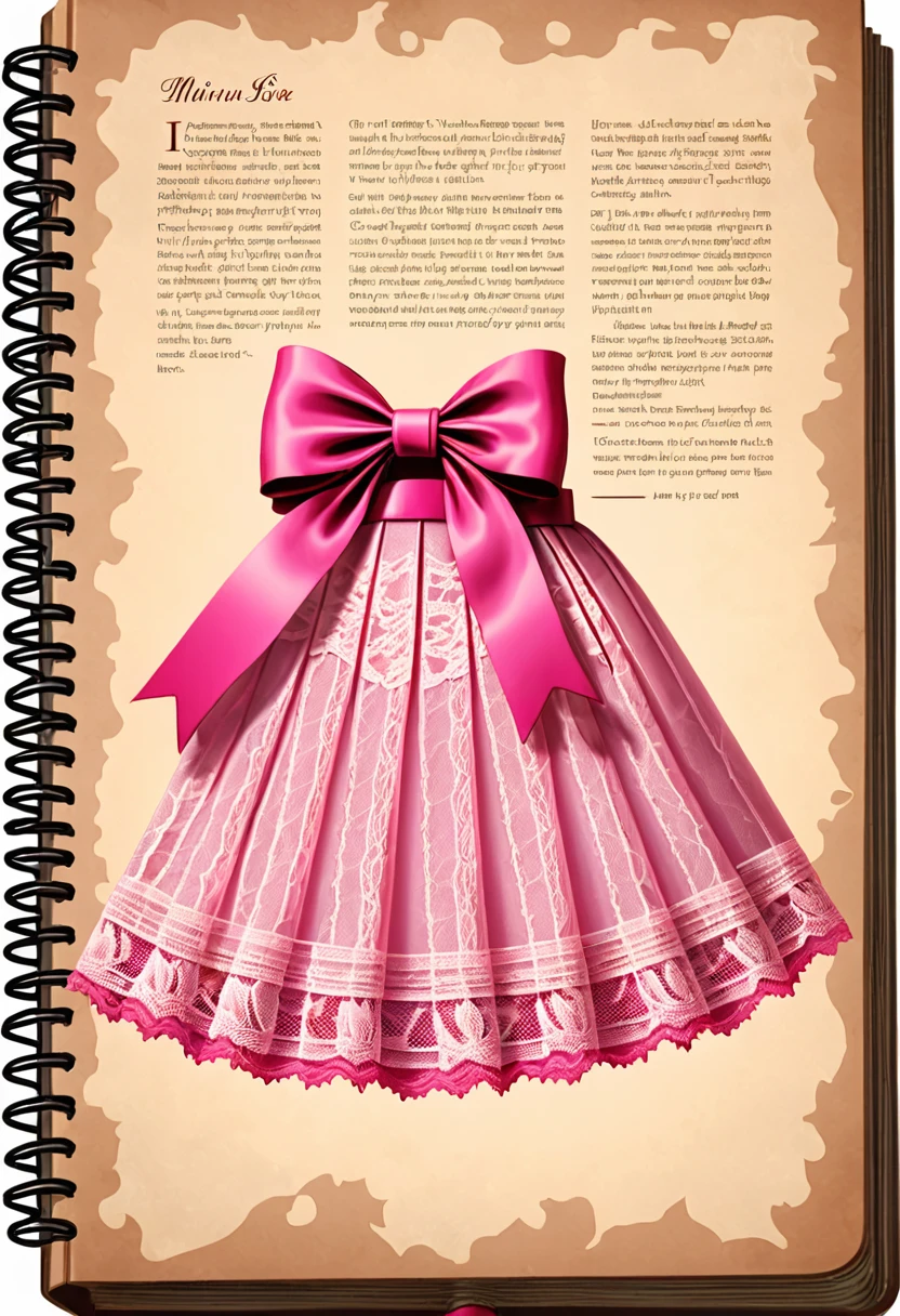 pink lace bow miniskirt design illustration motion sketch parchment vintage book infography