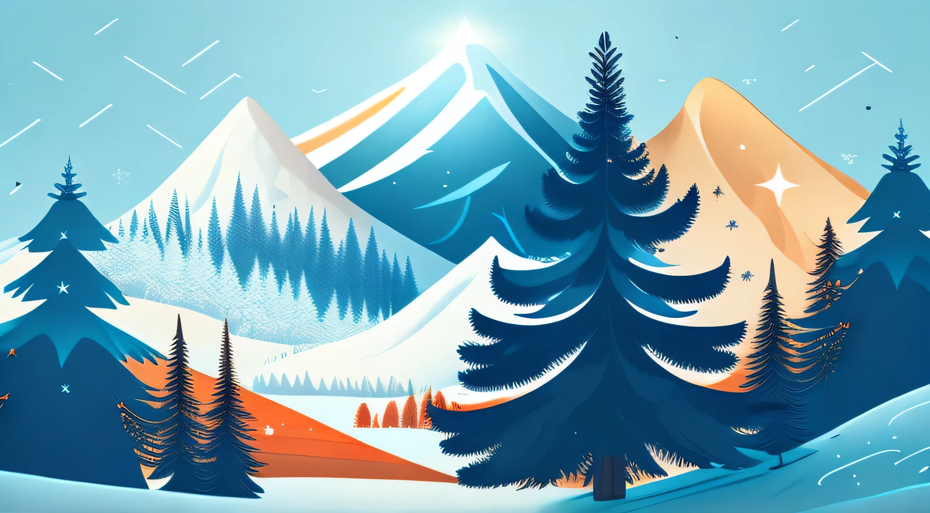 A spruce tree in a winter landscape, t-shirt design, rzminjourney, vector art