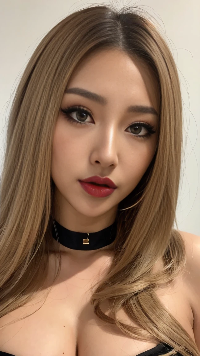 Highest quality、masterpiece、超A high resolution、(Photorealistic:1.4)、Raw photo、1 girl、Blonde、Esbian all over、Big and ample breasts、Ultra exposed breasts valley、Erotic、Sexy expression、choker、double eyelid、Loose and fluffy perm、Semi-long hair、、In a blazer、Hahata、valley、Bukkake、nsfw,excessive cum,cum_in_mouth,cum_on_tongue,cum facial, cum breasts,(makeup lipstick eyeliner mascara eyeshadow:1.1) dark skin