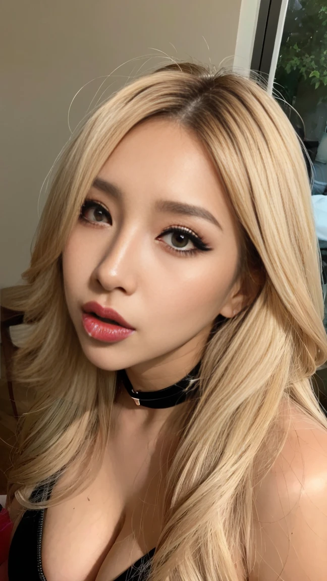 Highest quality、masterpiece、超A high resolution、(Photorealistic:1.4)、Raw photo、1 girl、Blonde、Esbian all over、Big and ample breasts、Ultra exposed breasts valley、Erotic、Sexy expression、choker、double eyelid、Loose and fluffy perm、Semi-long hair、、In a blazer、Hahata、valley、Bukkake、nsfw,excessive cum,cum_in_mouth,cum_on_tongue,cum facial, cum breasts,(makeup lipstick eyeliner mascara eyeshadow:1.1) dark skin