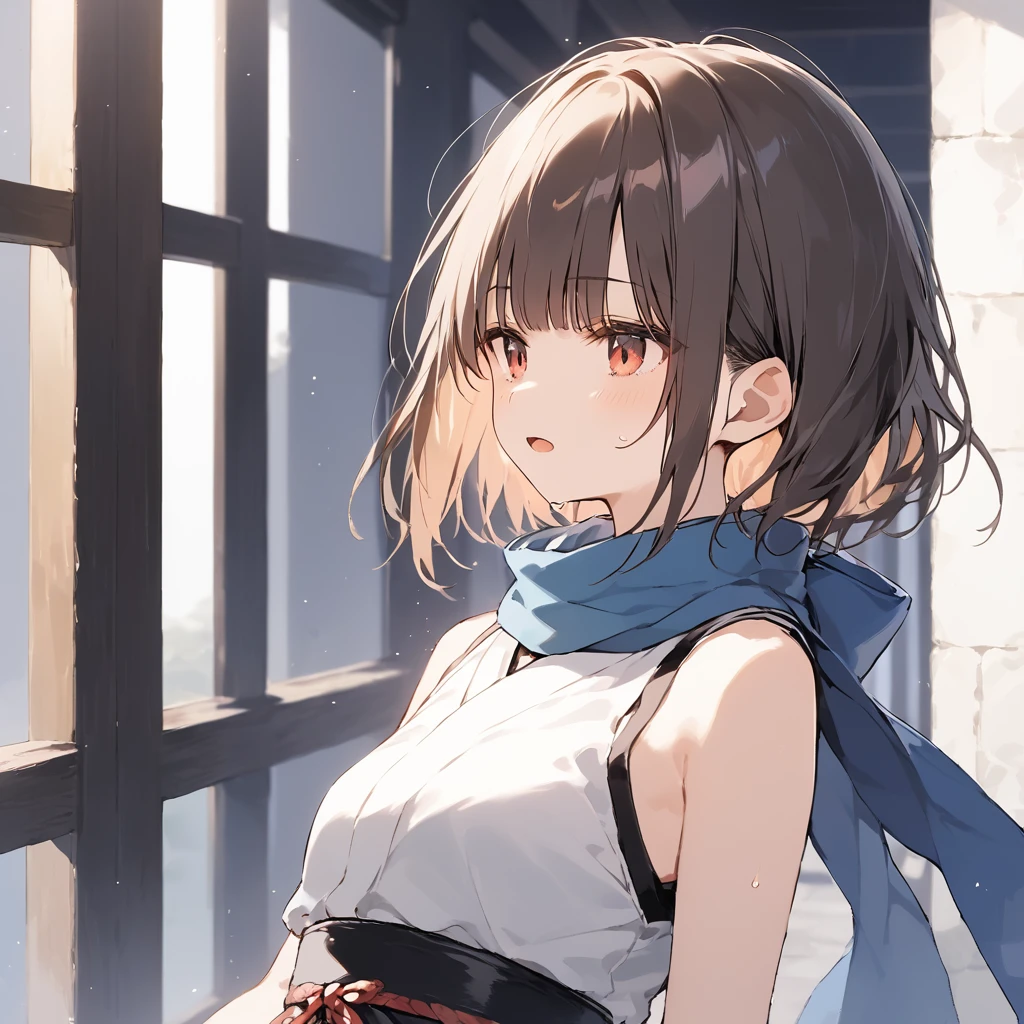 score_9, score_8_up, score_7_up, source_anime, best quality, masterpiece,ultra-detailed,official art, absurdres, highres, waifu2x, break,1girl, ninja, short hair, blunt bangs, small breasts,beautiful detailed eyes, expressionless, sleeveless, scarf, sweat, open mouth, (yawn:0.3), sleepily, night, outdoors, break,(clear line illustration:1.2),very high resolution, very aesthetic, super detailed skin, Best cinematic lighting powered by famous artist, 8k,cute picture,beauty illustration,photoshop_(medium),,(Detailed Lighting),best anime 8k konachan wallpaper, pixiv contest winner,