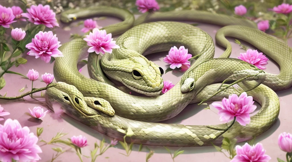 snake, Tet, flowers, spring