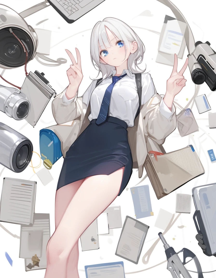 score_9,score_8_climb,score_7_climb,score_6_climb,score_5_climb, ,, hd5,or_Mizuki,1 woman,office woman, Double V, I unpacked it..,white hair,blue eyes,thin,holding a silencer pistol, Manga lines