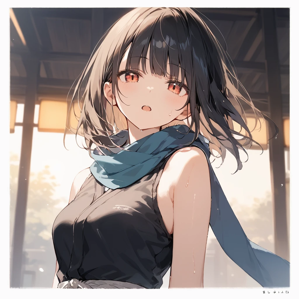 score_9, score_8_up, score_7_up, source_anime, best quality, masterpiece,ultra-detailed,official art, absurdres, highres, waifu2x, break,1girl, ninja, short hair, blunt bangs, small breasts,beautiful detailed eyes, expressionless, sleeveless, scarf, sweat, open mouth, (yawn:0.3), sleepily, night, outdoors, break,(clear line illustration:1.2),very high resolution, very aesthetic, super detailed skin, Best cinematic lighting powered by famous artist, 8k,cute picture,beauty illustration,photoshop_(medium),,(Detailed Lighting),best anime 8k konachan wallpaper, pixiv contest winner,