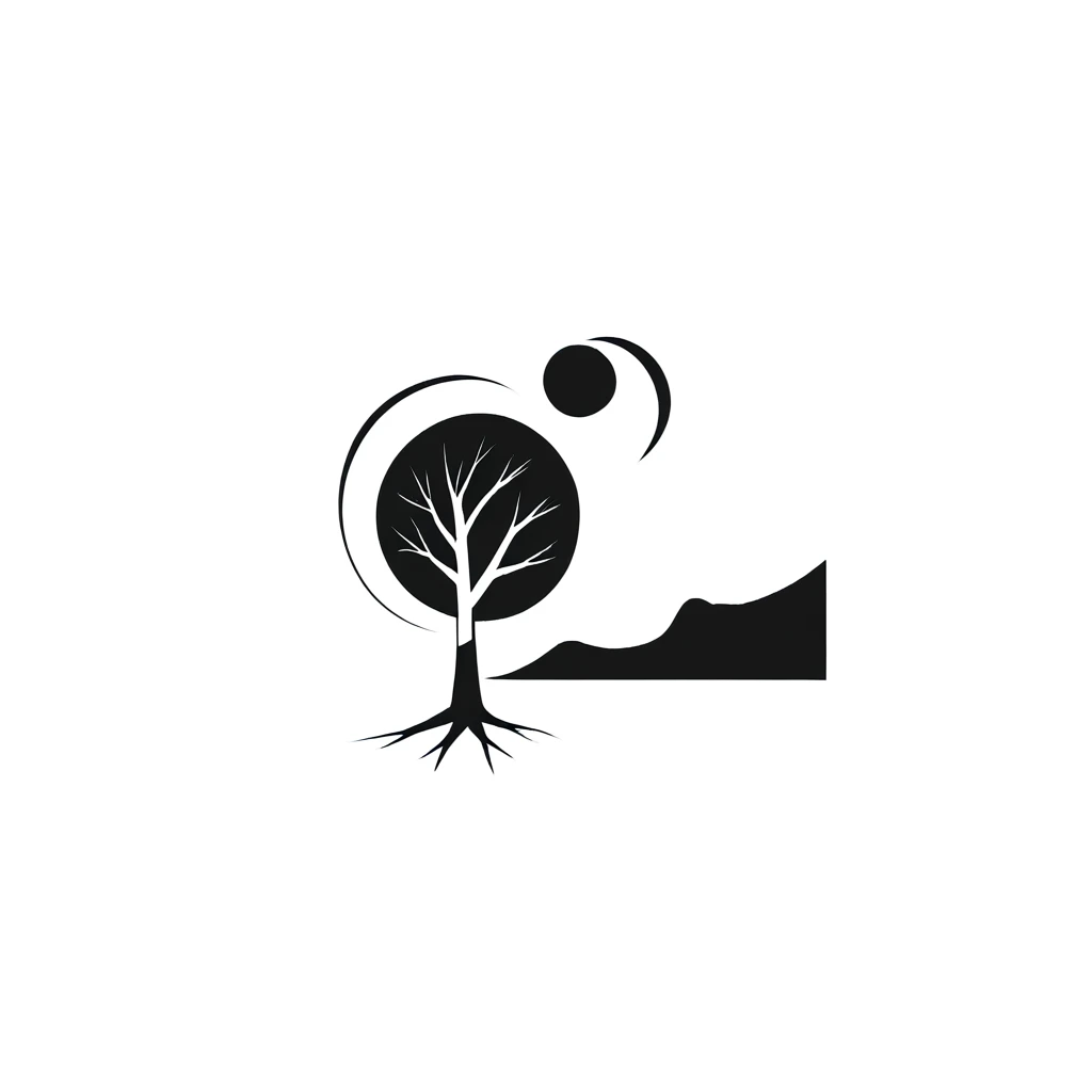 logo_l, (((Abstract:1.5))),((masterpiece)),only black, only strokes,Conceptual art, Minimalism, Pop art, Cubism, simple stroke of tree, integrate simple stroke of earth, transparent background, simple background, Surrealism