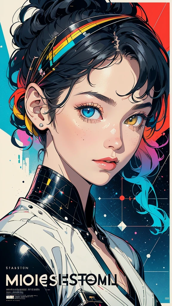 (((masterpiece, highest quality))),(((solo:1.2))),(((1girl:1.2))),32k wallpaper, very detailed, poster, vintage science fiction,(((((geometric cinematic movie poster))))), (bauhaus), shape,(((abstract))),(mid century modern),movie poster,(((((portfolio))))),(((((Close-up))))),(((((bust up))))),((((more various angle)))),(((highlight))),Vast landscape,((((heterochromia)))),(((complete. detailed face))),(((Extremely talented))),((Overall colorfully))
