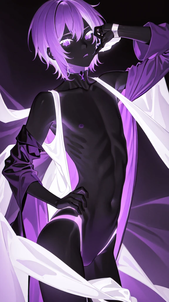 purple theme, monochrome, 1boy, short hair,