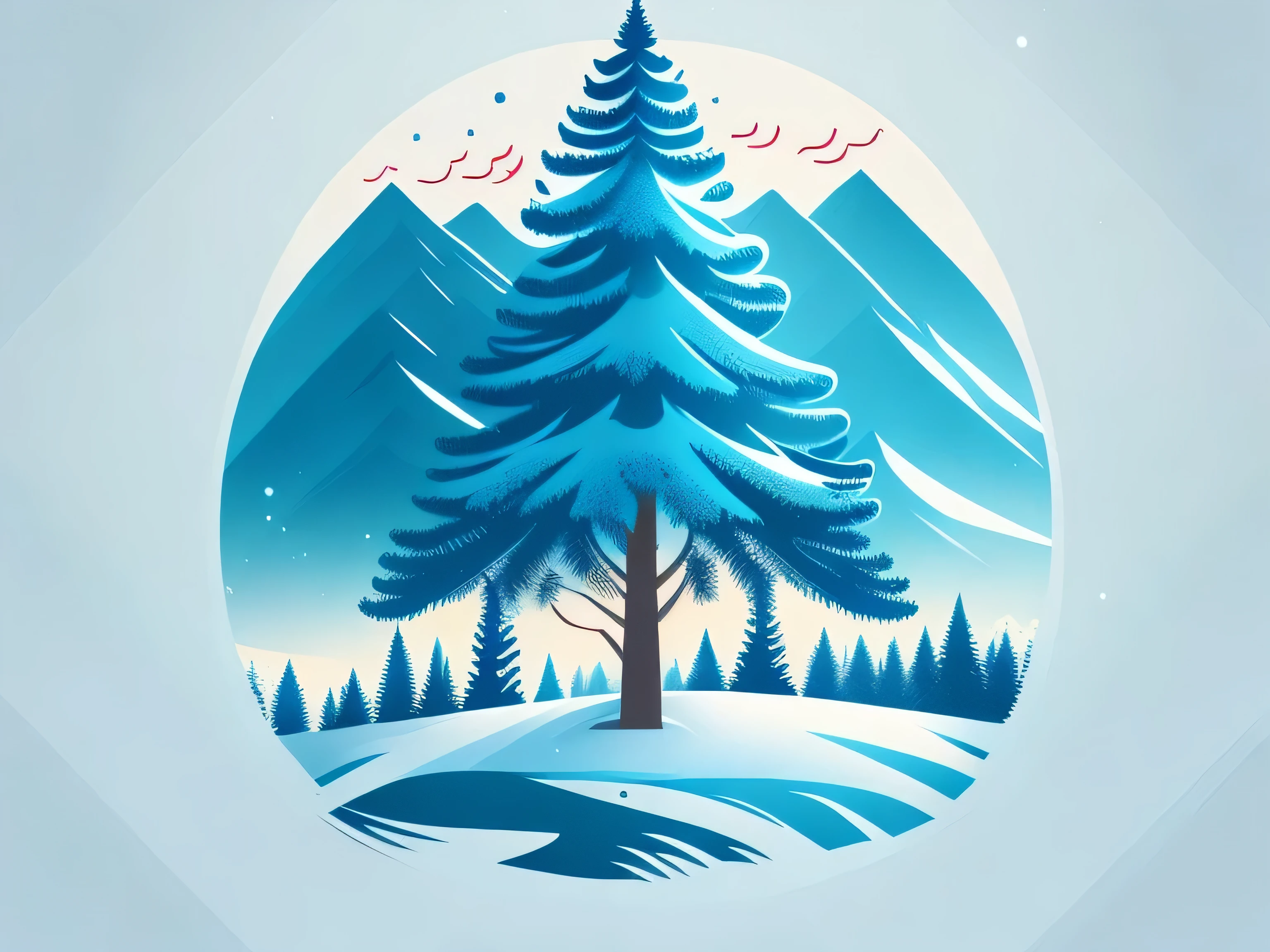 A spruce tree in a winter landscape, t-shirt design, rzminjourney, vector art