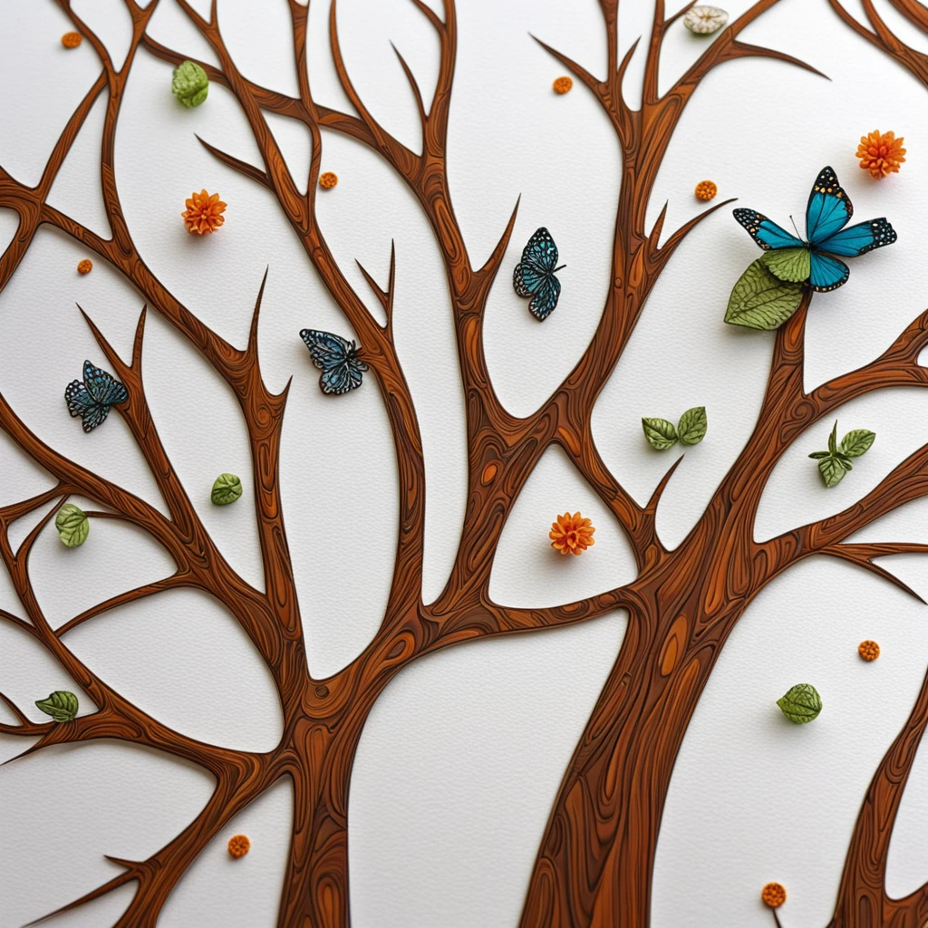 ((((Obra de arte))), melhor qualidade, Illustrations, belos detalhes brilham, papel_corte, Face details are clear to the camera, Tree, lua, borboleta,