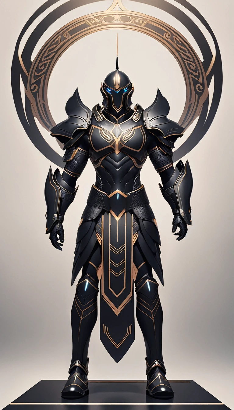 A futuristic Greek god of war in sleek black spandex armor, intricate symmetrical ancient-inspired design, inspired by the Mars armor from God of War, minimalist and simple