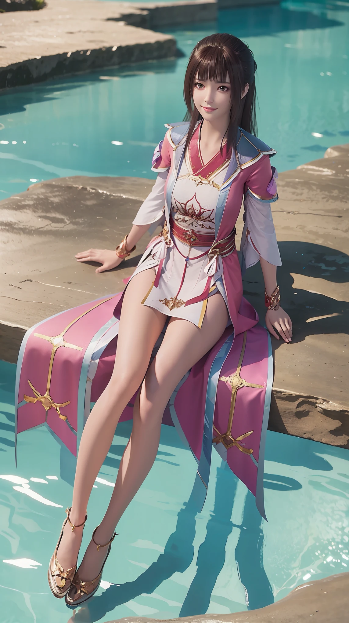 一个穿着连衣裙的女孩躺在Starry Sky下的床上,Exquisite smile,Beautiful and delicate eyes,Beautiful and delicate lips,Extremely detailed face and eyes,Long eyelashes,Full body,Flowing hair,belly button,best quality,excellent work,Super,(Reality:1.4),RAW photos,(Beautiful face:1.2),(Lying on the water:1.5),1 girl,(absurd),(8K), (4K),Octane Rendering,Starry Sky,((Full body view)),Wear crystal high heels,Cross-legged