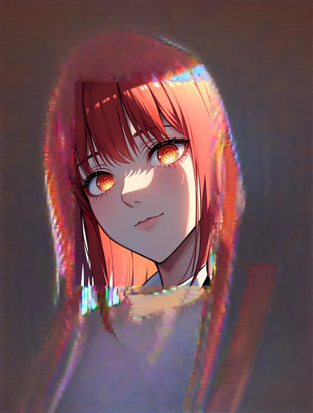 masterpiece, best quality, (extremely detailed CG unity 8k wallpaper, masterpiece, best quality, ultra-detailed, best shadow), (detailed background), (beautiful detailed face, beautiful detailed eyes), High contrast, (best illumination, an extremely delicate and beautiful),1girl,((colourful paint splashes on transparent background, dulux,)), ((caustic)), dynamic angle,beautiful detailed glow,full body, blood splash on face. close up of a woman, anime girl with red hair and a white shirt and tie, a character portrait by Yang J, pixiv, shin hanga, portrait of an anime girl, female anime character, portrait anime girl, portrait of asuka langley soryu, beautiful anime portrait, detailed portrait of anime girl, anime character, realistic anime artstyle, anime girl portrait, anime character portrait, bangs