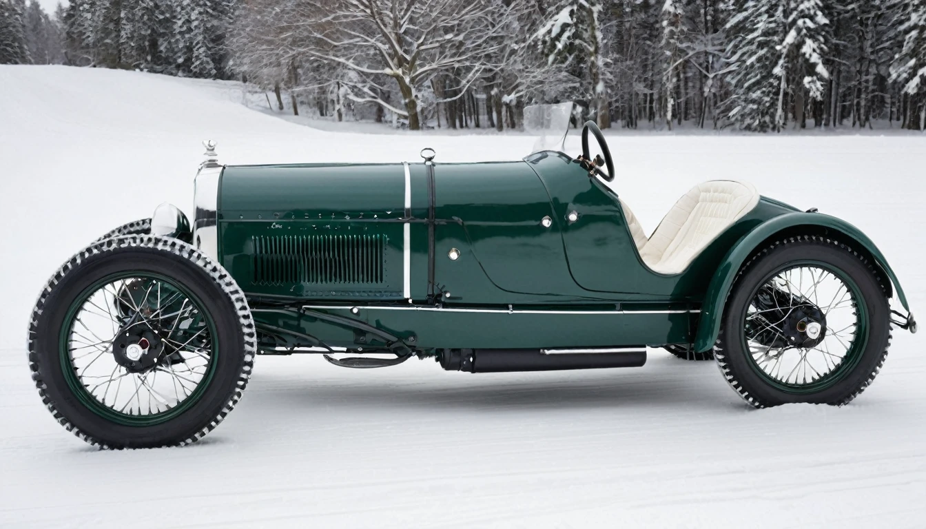 Nordic 35
Manufacture: 1935-1945
Type: Winter Racing Car
Engine: 3.0L, 8 cylinders
Transmission: 4-speed manual
Price: $2,500 (price adjusted for historical context)
Design
Exterior:
Front: Small round headlights integrated into the fenders, wide front grille for engine ventilation, long and low hood.
Rear: Small, round taillights, rear diffuser for aerodynamics.
Sides: Aerodynamic and sculpted lines, wide fenders to cover the snow tires.
Wheels: Steel wheels with snow tires, possibly studded for added traction.
Chassis: Constructed of durable steel, reinforced for racing on snowy terrain.
Inside:
Seating: Minimalist leather seats with lateral support for racing.
Dashboard: Simple dashboard with essential instruments including speedometer, tachometer, oil pressure and temperature gauges.
Comfort: Minimum comfort, focused on functionality and lightness for racing.
Technology (30s compatible):
Safety: Four-point seat belts (unusual for the time, but important for racing).
Entertainment: None, to stay focused on the race and reduce weight.
Technical specifications
Motor:
8 cylinders in line, 3.0L, gasoline.
Power: 150hp.
Torque: 250Nm.
Streaming:
4-speed manual.
Dimensions:
Length: 4,300mm.
Width: 1,700mm.
Height: 1,200mm.
Wheelbase: 2,800mm.
Capacity:
Fuel tank: 80L.
Performance:
Maximum Speed: 200 km/h.
Acceleration (0-100 km/h): 15 seconds (in normal conditions, shorter in snow).
Consumption: 5 km/L (in races).
Special Features for Winter Racing
Snow Tires: Special studded tires for maximum traction on icy and snowy surfaces.
Engine Heating System: To ensure the engine operates optimally at extremely low temperatures.
Reinforced Chassis: To withstand the impacts and adverse conditions of snow racing.
Snow Protection: Special protections on the wheels and underside of the car to prevent snow accumulation.
History and Context
The Nordic 35 is a racing car designed to compete in the harsh winter racing conditions of the 1930s. Inspired by the elegant and power