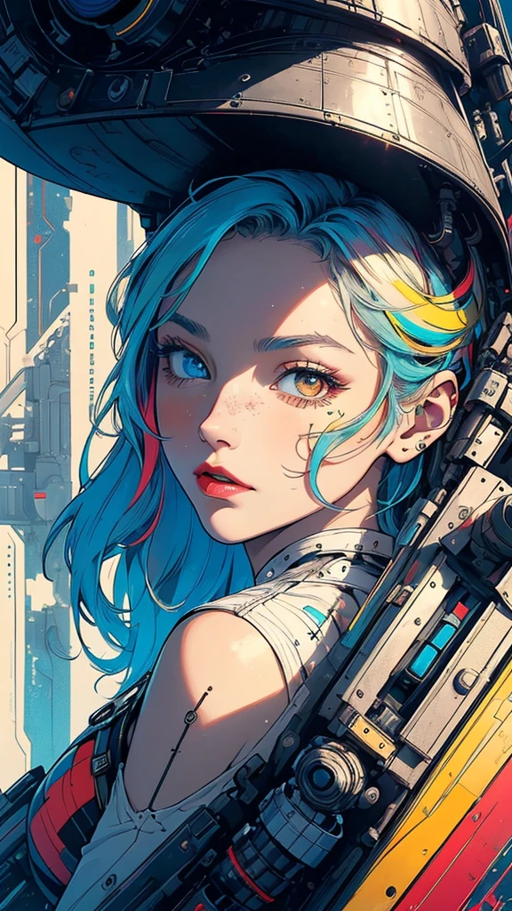 (((masterpiece, highest quality))),(((solo:1.2))),(((1girl:1.2))),32k wallpaper, very detailed, poster, vintage science fiction,(((((geometric cinematic movie poster))))), (bauhaus), shape,(((abstract))),(mid century modern),movie poster,(((((portfolio))))),(((((Close-up))))),(((((bust up))))),((((more various angle)))),(((highlight))),Vast landscape,((((heterochromia)))),(((complete. detailed face))),(((Extremely talented))),(((((most complicated machine))))),((Overall colorfully))