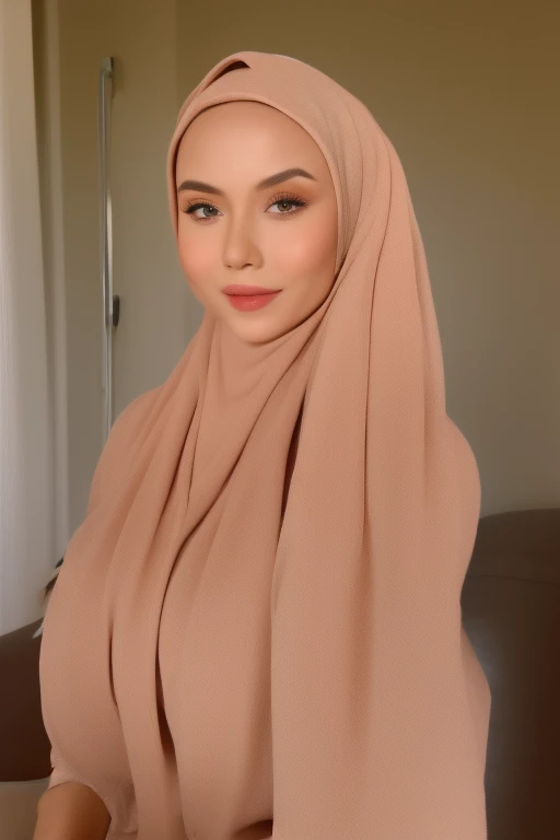 beautiful detailed eyes, beautiful detailed lips, extremely detailed eyes and face, longeyelashes, 1girl, hijab, sweet smile, warm lighting, highly detailed, intricate details, cinematic lighting, photorealistic, hyper detailed, masterpiece, studio quality, ultra realistic, glowing skin, soft lighting, digital painting, realistic portrait