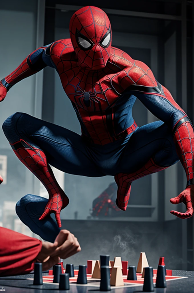 Spider-man jugando ajedrez contra Kobe Brayan