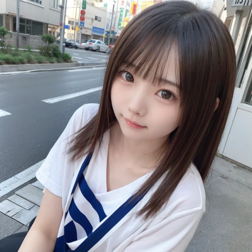 (((Beautiful girl small breasts)))、A Japanese girl is walking、, Long Hair, 、(((Upper body naked))),smile、(((Round face))),Big eyes, Round eyes、No makeup、