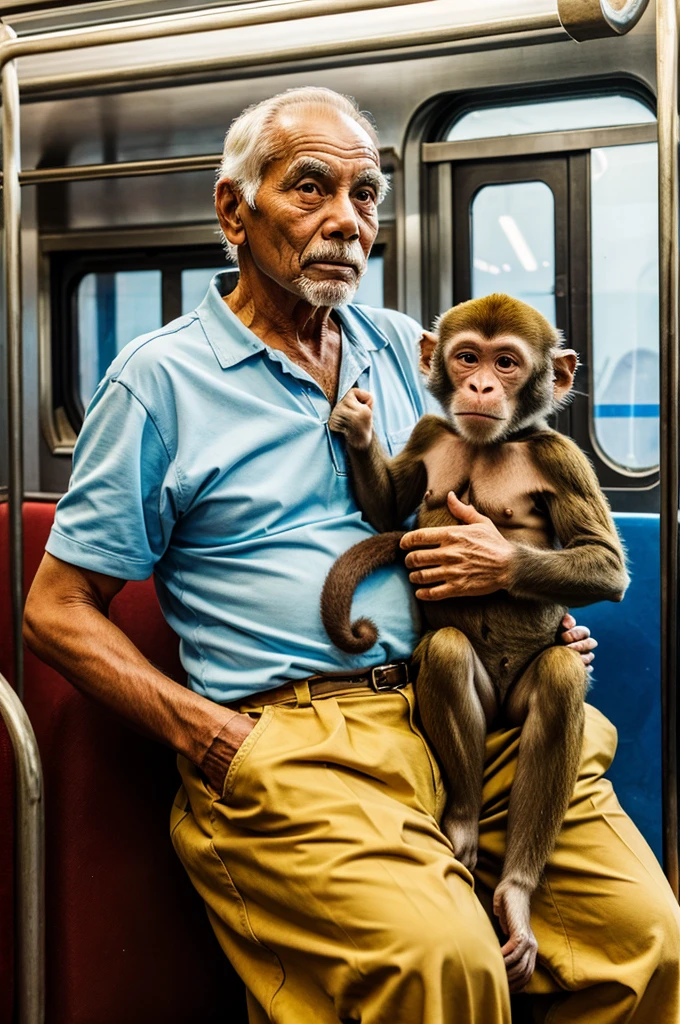 A monkey coming out of a manhole with a notebook under his arm