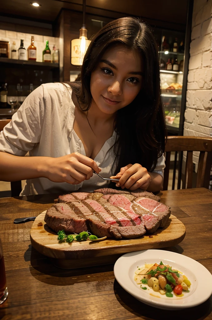 Dinner with girlfriend, food (steak) 