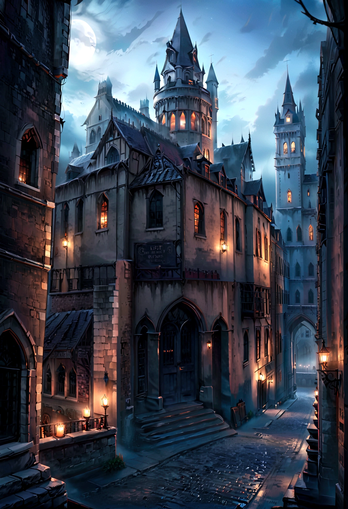 a dark gothic castle in ireland, dark magic, highly detailed, 8k, photorealistic, masterpiece, dark fantasy, dramatic lighting, gloomy atmosphere, hyperrealistic gothic, photorealistic, cinematic, epic, dramatic, moody, atmospheric, intricate details, ornate architecture, gargoyles, cobblestone, mist, fog, moonlight, candles, candelabras, shadows, eerie, haunting, mystical, occult, supernatural, spiritual, ancient, historical