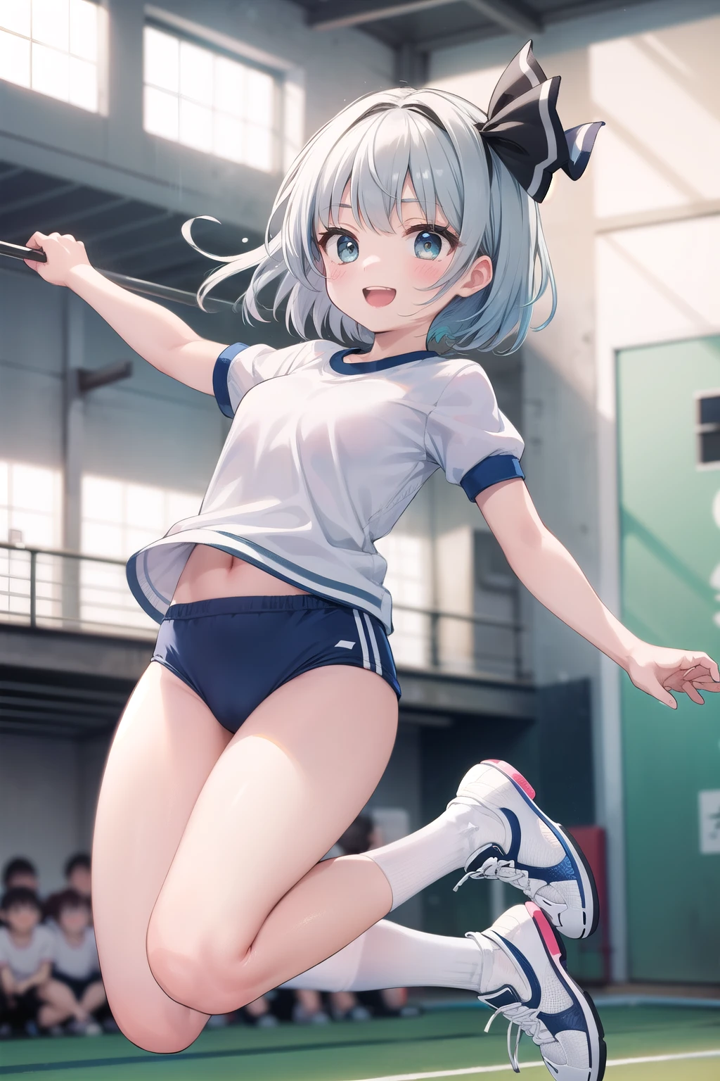 (((((whole body)))))、Youmu, Very cute gym clothes 、smile,、Cowboy Shot、Vibrant, Active, Jumping,、