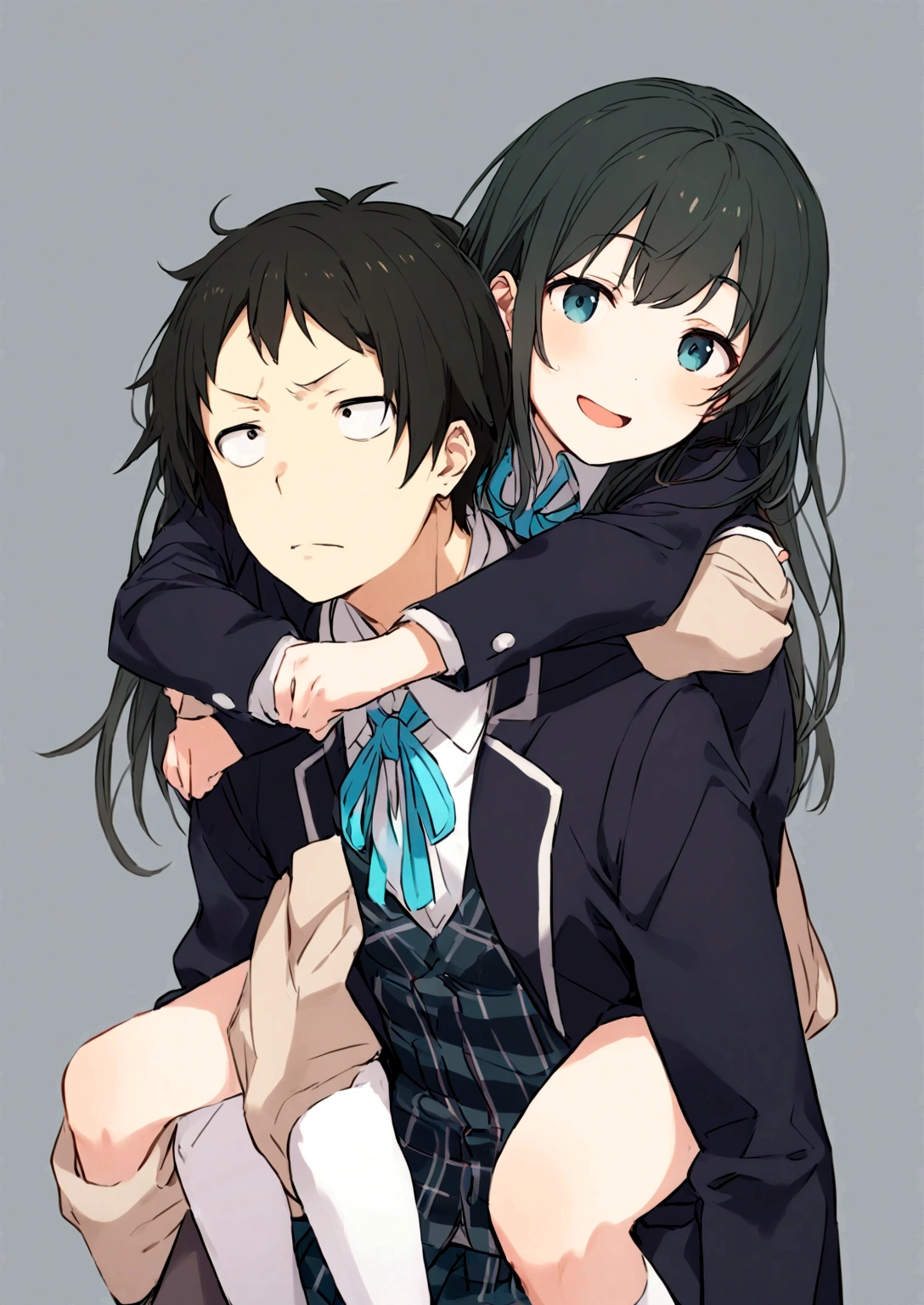 yukino yukinoshita giving hachiman piggyback