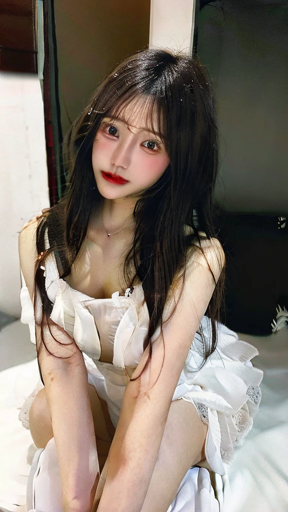 Sexy pose horny girl wearing white dress ,silky dress,huge boobs,huge ass hips,sitting on the chair,visible , straight hair,glowing perfect cute face,sexy position,cute lips,