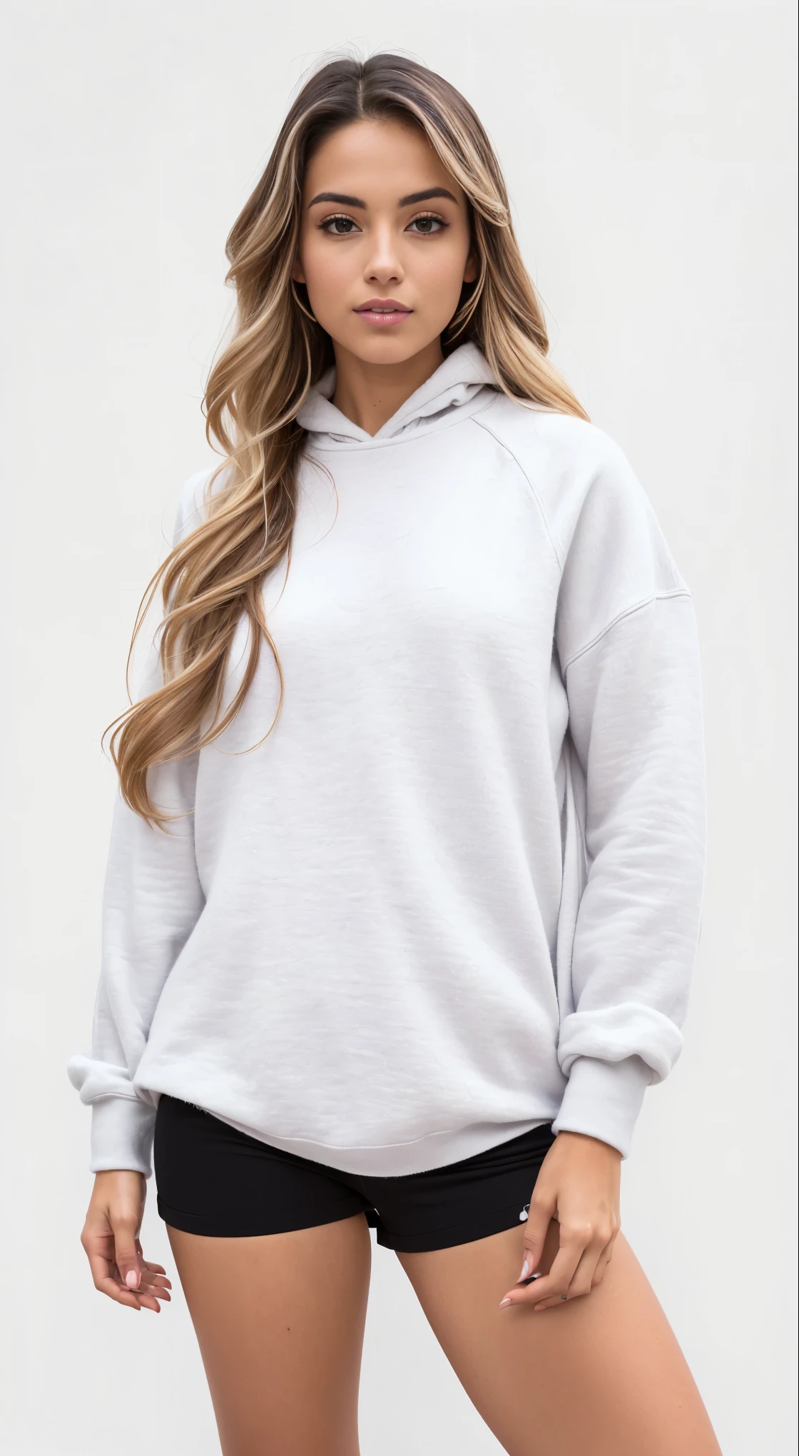 a woman in a cinza capuz e shorts muito curto poses for a picture, wearing an superdimensionado capuz, superdimensionado capuz, cinza capuz, wearing capuz, wearing a cinza encapuzado sweatshirt, capuz, wearing a capuz, gray capuz, um casaco com capuz, wearing a um casaco com capuz, girl wearing capuz, superdimensionado, vestindo moletom, light cinza, cinza, Roupa casual, in a capuz, cinza capuz opened, encapuzado
