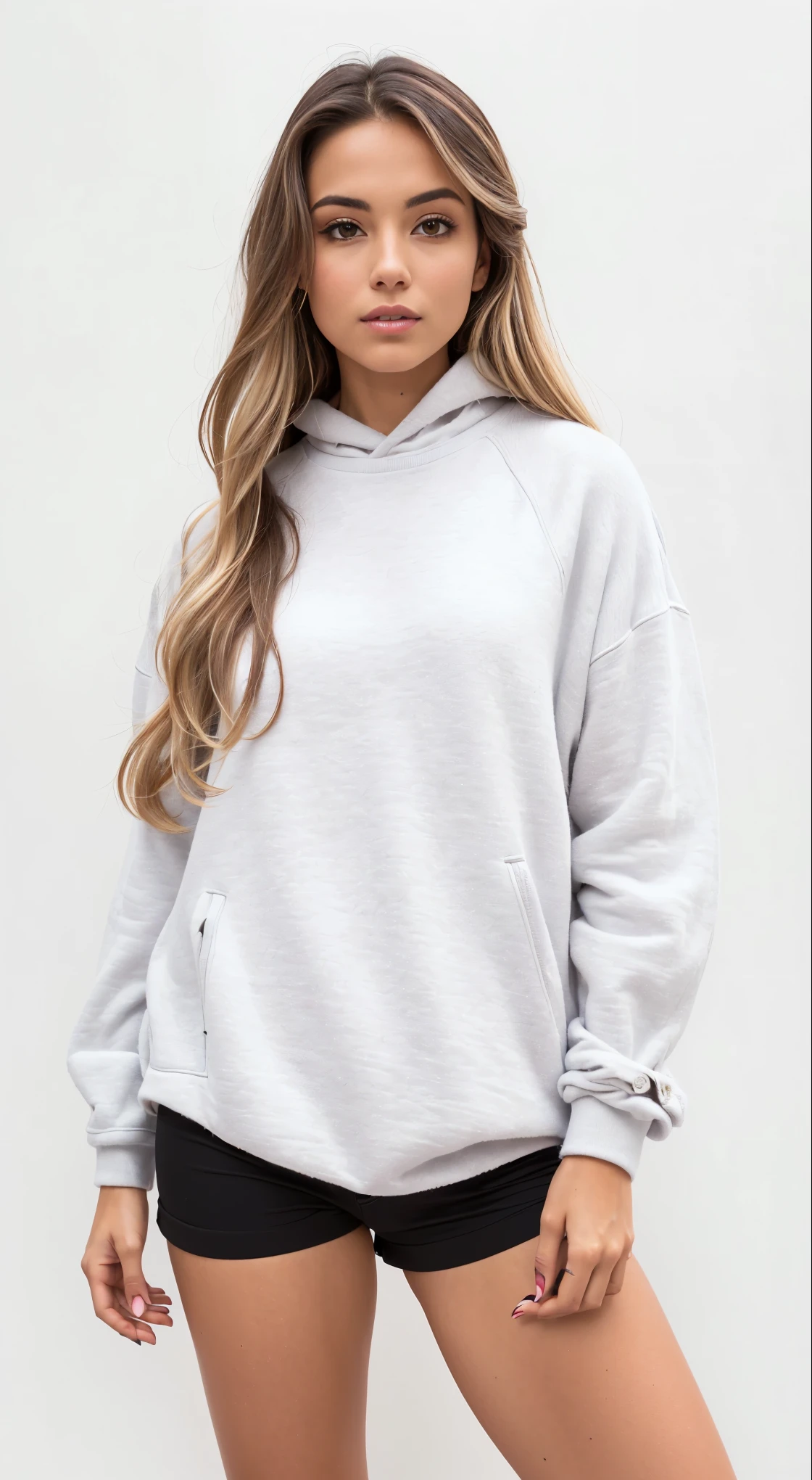 a woman in a cinza capuz e shorts muito curto poses for a picture, wearing an superdimensionado capuz, superdimensionado capuz, cinza capuz, wearing capuz, wearing a cinza encapuzado sweatshirt, capuz, wearing a capuz, gray capuz, um casaco com capuz, wearing a um casaco com capuz, girl wearing capuz, superdimensionado, vestindo moletom, light cinza, cinza, Roupa casual, in a capuz, cinza capuz opened, encapuzado