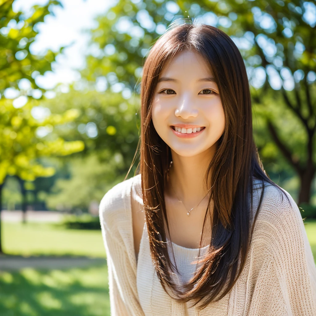 Smile，beautiful sunshine girl，Park Background