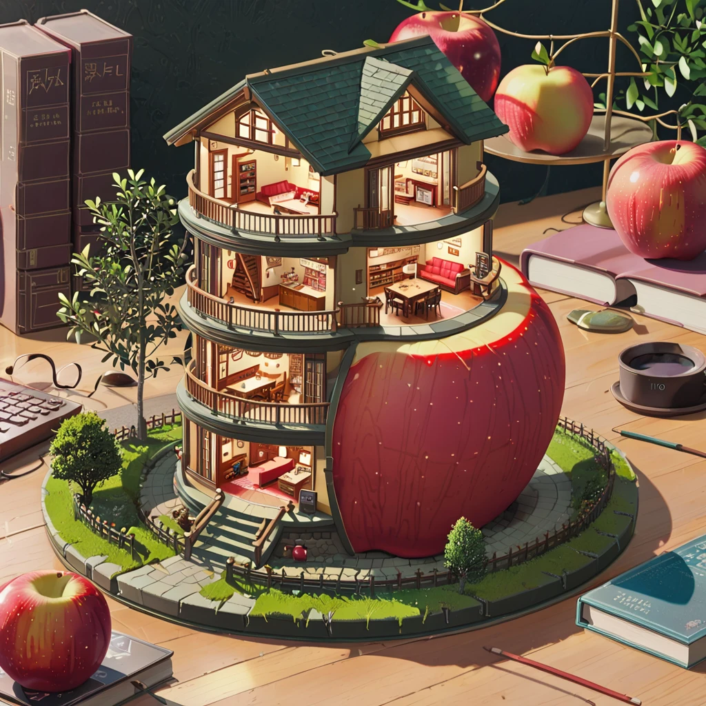 ((anime:1.4,illustration)),(masterpiece, top quality, best quality),(ultra-detailed, absolutely resolution),((16k, high res)),
(((a miniature of a model of a house inside an apple, incredibly detailed, a microscopic photo, photorealism))
((cosy lofi illustration:1.4)), ((anime:1.4, illustration)),(masterpiece, top quality, best quality),(ultra-detailed, absolutely resolution),((16k, high res)) BREAK {lofi art, style of Laurie Greasley, style of Makoto Shinkai, anime aesthetic}, BREAK { (produces images with information than 40 million pixels with cinematic-like detailed textures shot on a Sony SLR).}