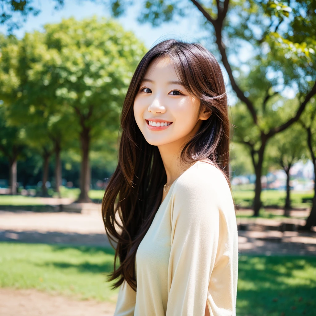 Smile,beautiful sunshine girl,Park Background