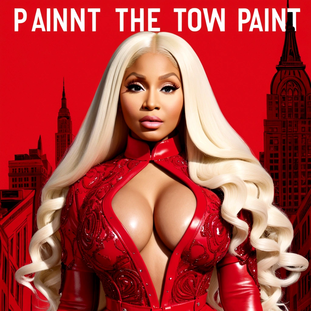 Nicki minaj on broadway with the words PAINT THE TOWN RED above her