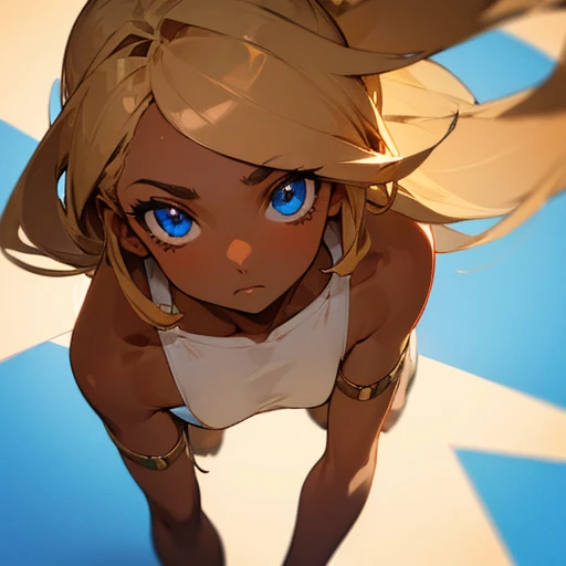 (((Brown skinned girl))), blond hair and blue eyes