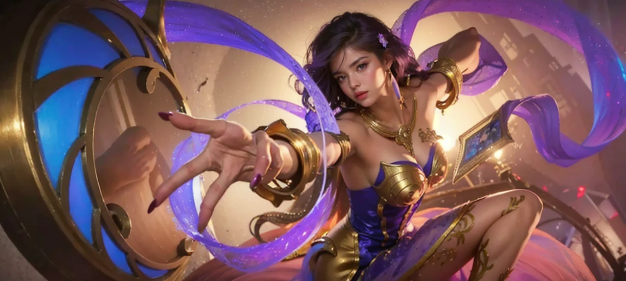 best quality,masterpiece,extremely detailed,high res,4k,ultra high res,detailed shadow,ultra realistic,realistic,dramatic lighting,1girl,solo,detailed face,realistic eyes,realistic skin,white dress,purple hair,dynamic pose, white lace dress
