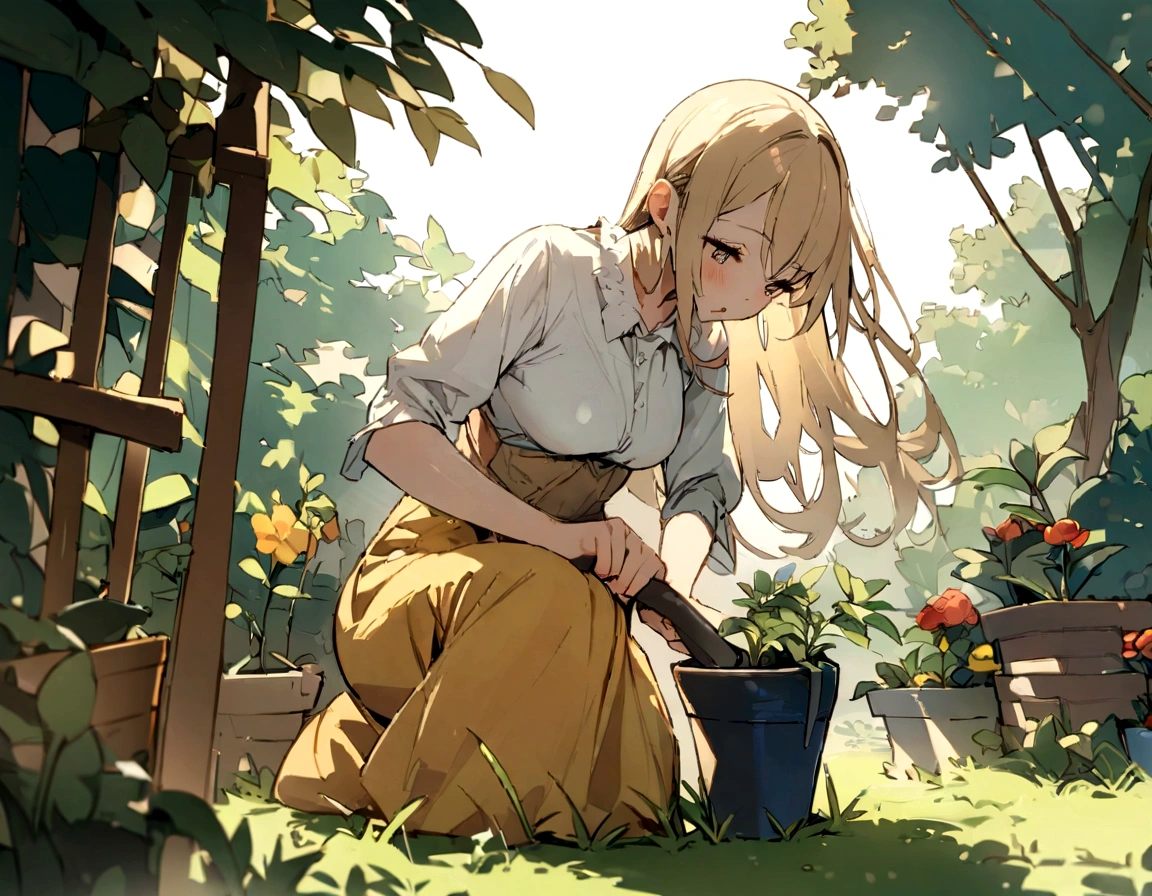 gardening,girl、Outdoor、sunny、masterpiece, Highest quality, High resolution,, 1人のgirl,