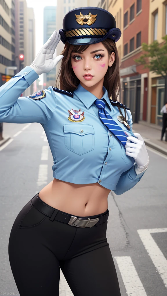 facing forward、Belarusian female police officer,Beautiful French cityscape with lush greenery,(Lots of flowers are blooming:1.2),serious face,focus,movie lighting,(((tmasterpiece))), ((highest quality)), ((複雑でdetailedな) )、((ultra realistic realism))、ultra high resolution、Belarusian model、23 years old、See-through、detailed、An illustration、1 girl、(big breasts)、thin waist and thick hips、long legs、beautiful eyes、fascinating butt、短いdetailedな髪、blonde beauty、Beautiful smile、purple eyes、(Super dense and sexy police uniform: 1.2)、police hat、mini skirt、Police Jacket、pantyhose、high heels、Detailed background、perfect eyes、enchanting eyes、stare at viewer、perfect lighting、sexy pose、stare at viewer