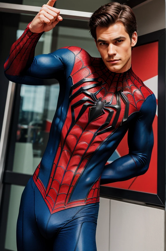 A man with spiderman suit