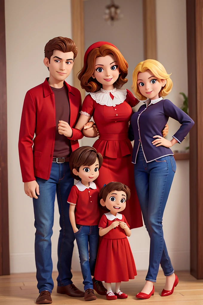 happy family, roupas vermelhas, fundo preto