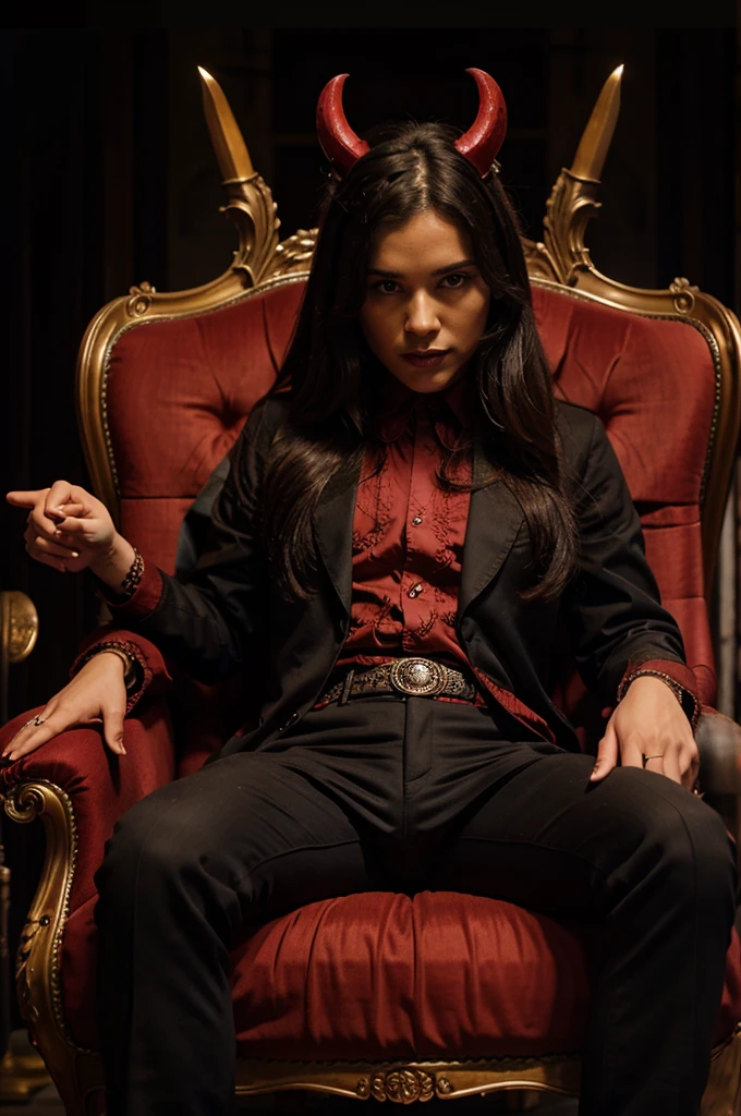 devil sitting on a king chair
