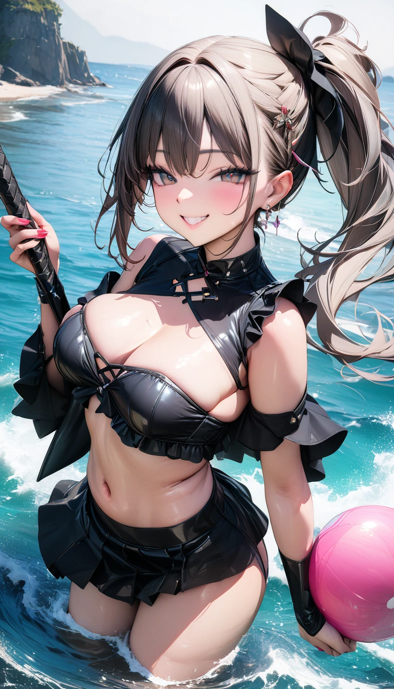 ((最high quality, 8k, masterpiece)), High resolution、(high quality: 1.5)、Very detailed、Detailed face、Bright colors、Natural light、Fine grain、Colorful eyes、Beautiful Face、非常にDetailed faceのテクスチャの女性,masterpiece, 最high quality, Detailed and beautiful eyes,最high quality、Best image quality、masterpiece,girl,smile,,grin,(Brat),bikini,Plump,Ocean,Just beautiful,masterpiece,Alluring、最high quality、so beautiful,High resolution,1girl, solo,make up,make,(masterpiece:1.2)、(最high quality:1.2)、Latest Glossy Skin