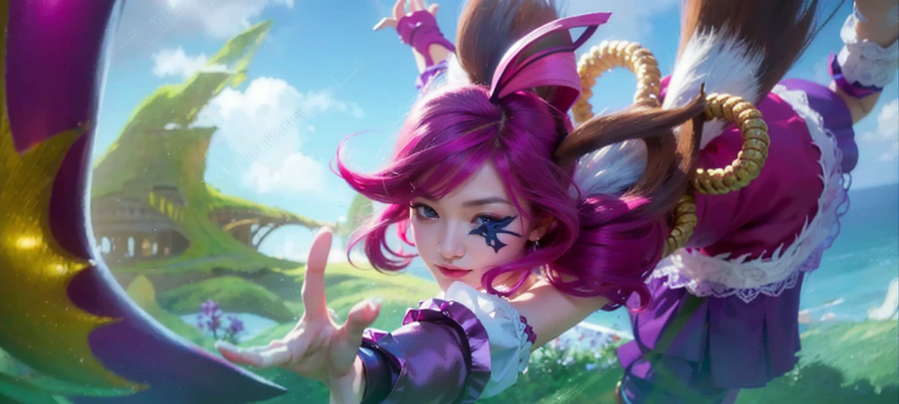 best quality,masterpiece,extremely detailed,high res,4k,ultra high res,detailed shadow,ultra realistic,realistic,dramatic lighting,1girl,solo,detailed face,realistic eyes,realistic skin,white dress,purple hair,dynamic pose, white lace dress