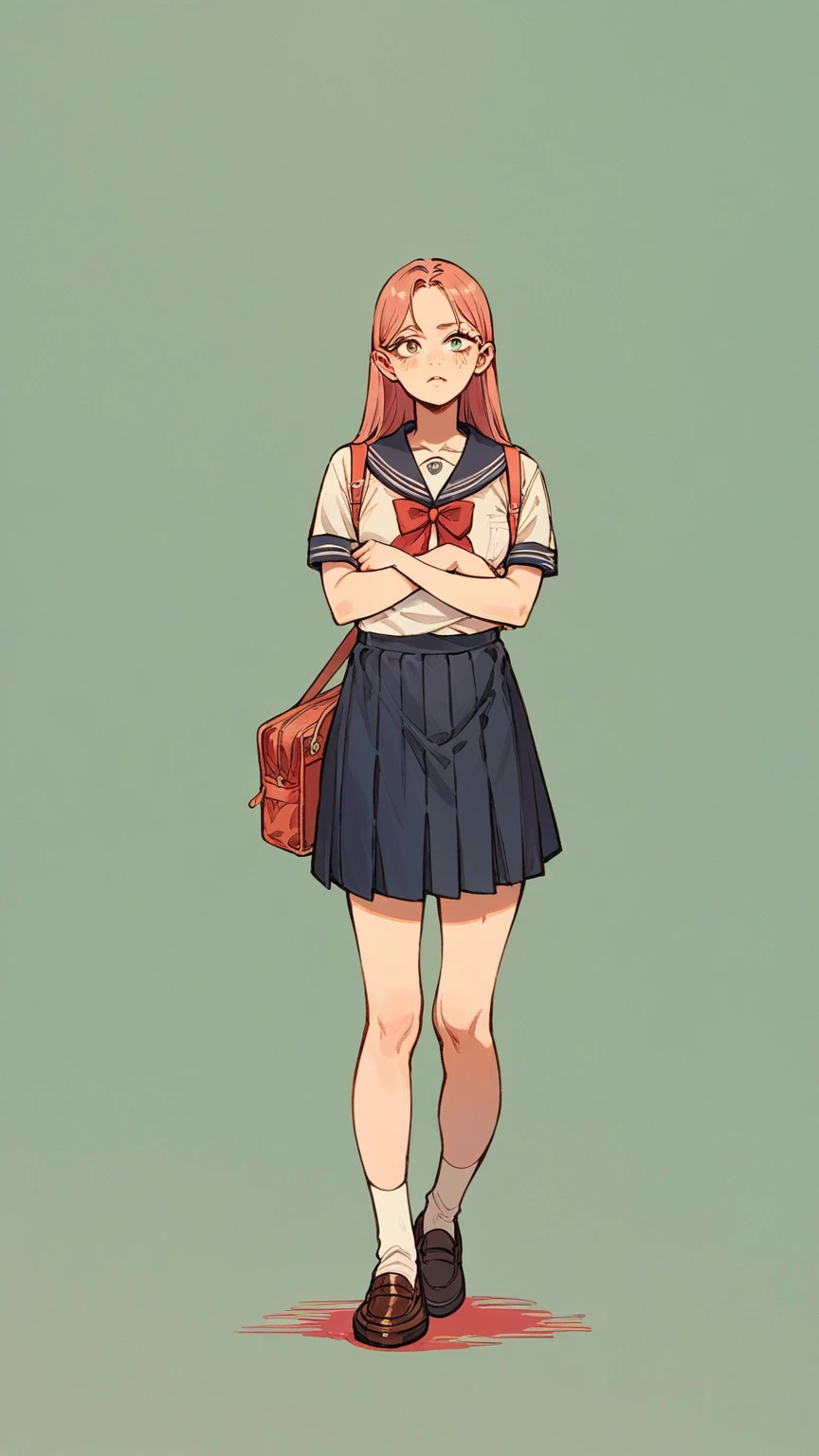 1girl, High School Uniforms, green background