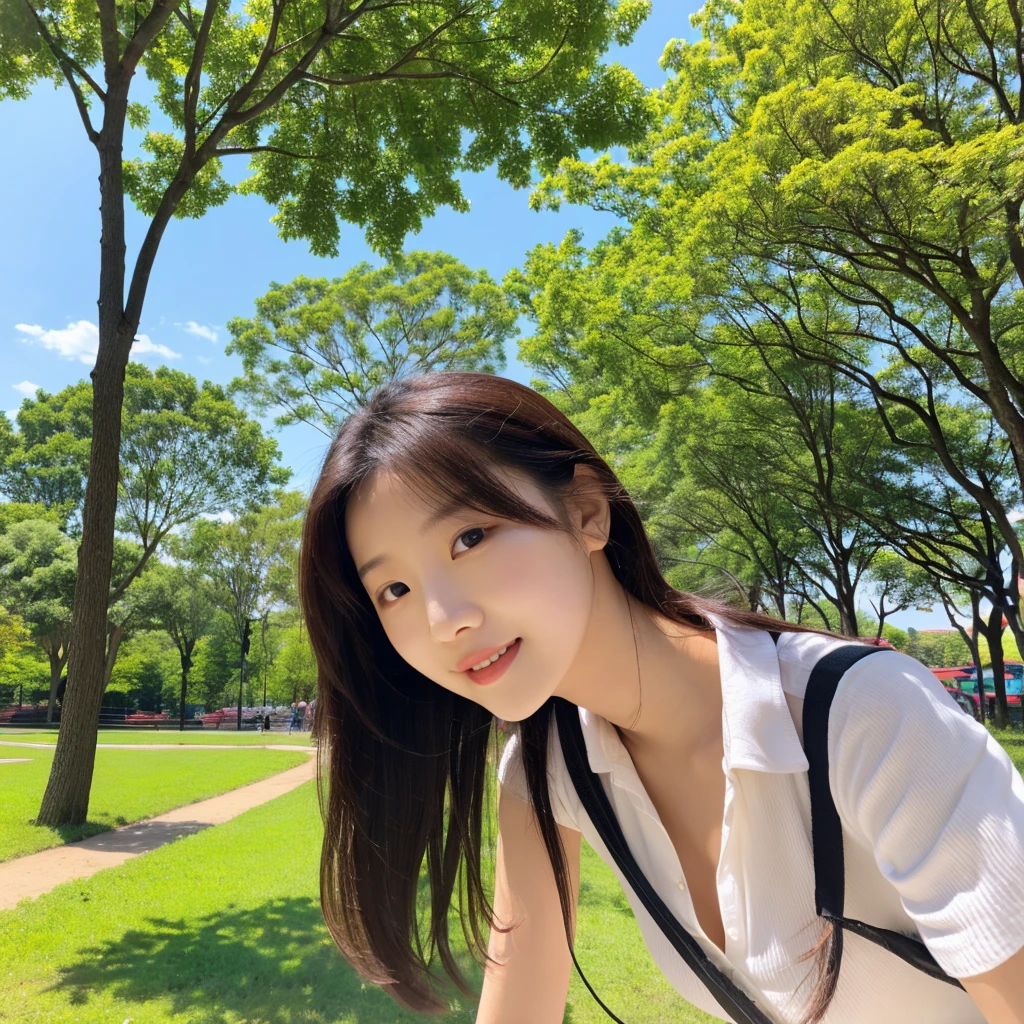 beautiful sunshine girl，lol，Park Background
