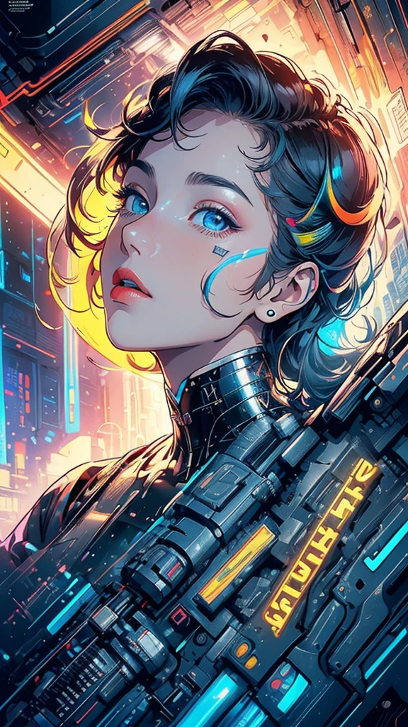 (((masterpiece, highest quality))),(((solo:1.2))),(((1girl:1.2))),32k wallpaper, very detailed, poster, vintage science fiction,(((((geometric cinematic movie poster))))), (bauhaus), shape,(((abstract))),(mid century modern),movie poster,(((((portfolio))))),(((((Close-up))))),(((((bust up))))),((((more various angle)))),(((highlight))),Vast landscape,((((heterochromia)))),(((complete. detailed face))),((((Extremely talented)))),(((((most complicated machine))))),((Overall colorfully)),neon sign