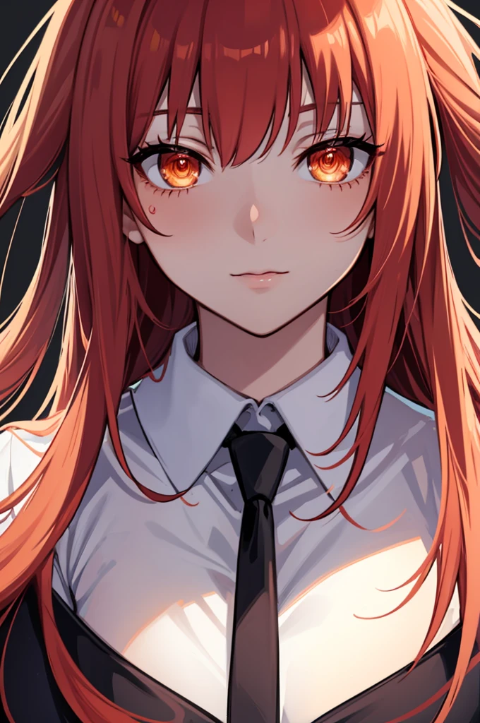 masterpiece, best quality, (extremely detailed CG unity 8k wallpaper, masterpiece, best quality, ultra-detailed, best shadow), (detailed background), (beautiful detailed face, beautiful detailed eyes), High contrast, (best illumination, an extremely delicate and beautiful),1girl,((colourful paint splashes on transparent background, dulux,)), ((caustic)), dynamic angle,beautiful detailed glow,full body, blood splash on face. close up of a woman, anime girl with red hair and a white shirt and tie, a character portrait by Yang J, pixiv, shin hanga, portrait of an anime girl, female anime character, portrait anime girl, portrait of asuka langley soryu, beautiful anime portrait, detailed portrait of anime girl, anime character, realistic anime artstyle, anime girl portrait, anime character portrait, bangs