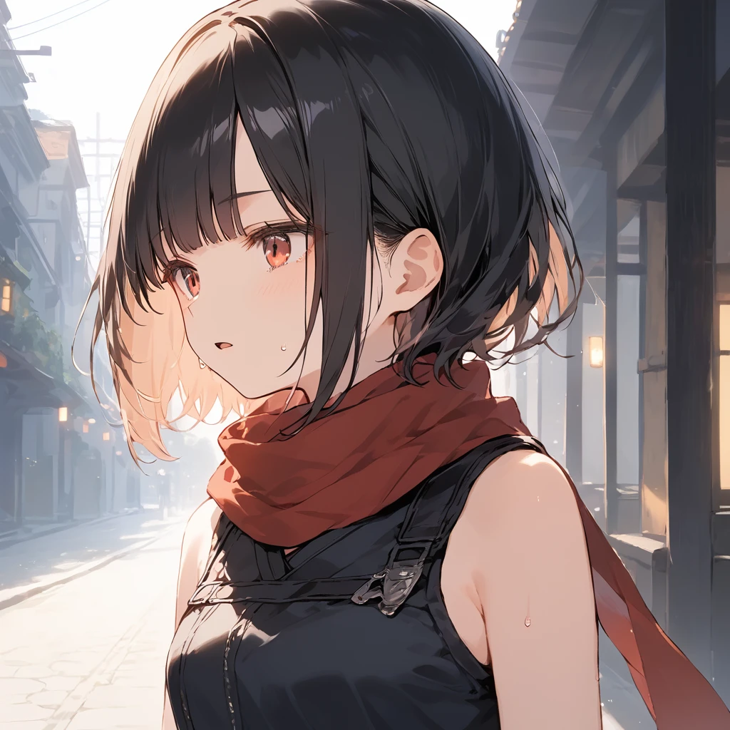 score_9, score_8_up, score_7_up, source_anime, best quality, masterpiece,ultra-detailed,official art, absurdres, highres, waifu2x, break,1girl, ninja, short hair, blunt bangs, small breasts,beautiful detailed eyes, expressionless, sleeveless, scarf,  sweat, training, open mouth, (yawn:0.3), sleepily, night, outdoors, break,(clear line illustration:1.2),very high resolution, very aesthetic, super detailed skin, Best cinematic lighting powered by famous artist, 8k,cute picture,beauty illustration,photoshop_(medium),,(Detailed Lighting),best anime 8k konachan wallpaper, pixiv contest winner, 
