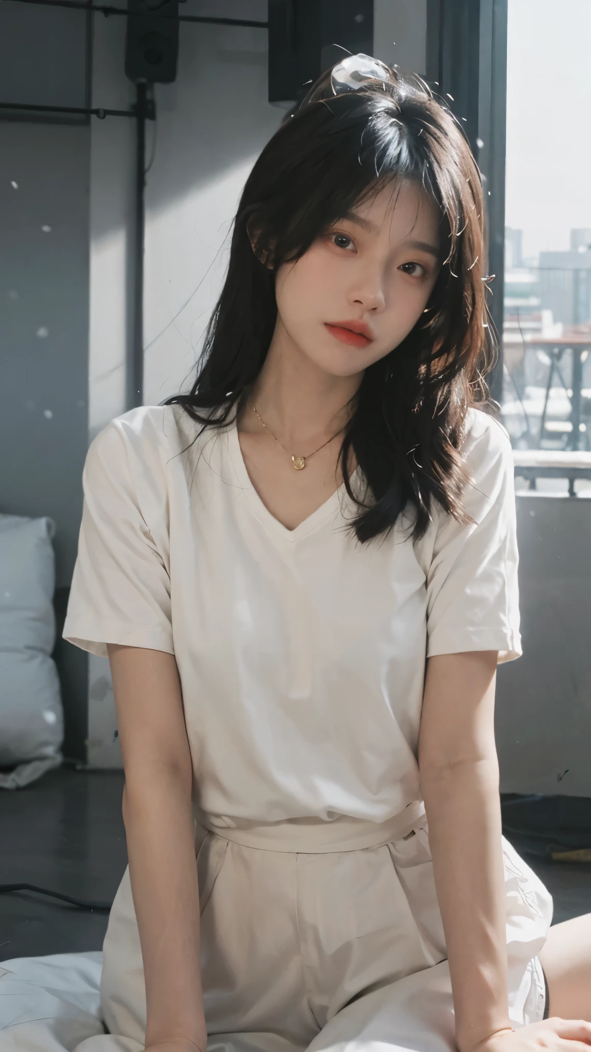 best quality, ultra high resolution, White background,(Upper body:1.4)(realistically:1.4), 2 girls, necklace,gold short sleeves,twin,A pair of eyes as clear as snow,Royal sister,girl,looking at the audience, Full body close-up ,