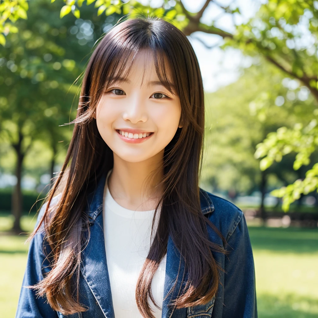 Smile，beautiful sunshine girl，Park Background